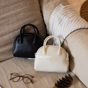 ChillLand Shell Shaped Mini Crossbody Bag Handheld Bowling Bag Top Layer Genuine Leather Small Bag for Young Women