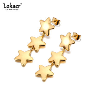Lokaer Fashion 316L Stainless Steel Geometric Star Dangle Earrings 18K PVD Gold Plated Handmade Daily Jewelry for Women E24211