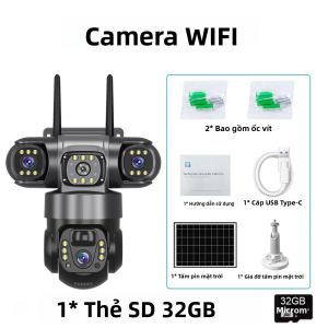 Camera An Ninh Ngoài Trời Chạy Bằng Năng Lượng Mặt Trời 12MP HD Với 3 Ống Kính Zoom 10X Tầm Nhìn Ban Đêm Chống Nước IP66 Phát Hiện Chuyển Động PIR Kết Nối WiFi