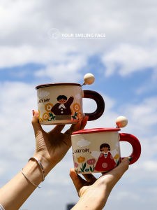 Nordic Style Ceramic Mugs Unique Design Coffee Cups with Lid Couples Breakfast Drinks Womens Birthday Gifts Water Cups