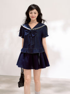 KEIKO | Age-reducing Naval Collar Light Slim Bow-detachable Short-sleeved Shirt