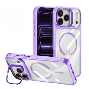 szhaiyu | Luxurious Magnetic ShockProof Lens Holder Case For iPhone 18 Pro Max 17 16 15 14 13 Pro Transparent Kickstand Protective Cover