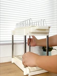 PANDH Dish Drainer Dish Drying Rack 2Tier Kitchen Storage Pull-out Rack Plate Organizer