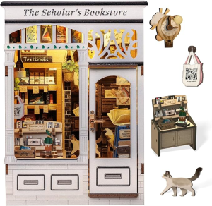 CUTEBEE DIY Book Nook Kit Nhà Búp Bê Thu Nhỏ Bằng Gỗ Có Đèn Cho Giá Sách Quà Tặng Giáng Sinh Sáng Tạo Dành Cho Lứa Tuổi Từ 14 Trở Lên