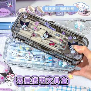 Acrylic Transparent Pencil Case Boys Girls School Stationery Storage Bag Double Layer Design Essential School Supplies