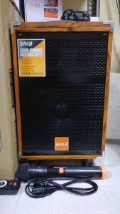 BAAB BQ-8 BQ-12 PORTABLE TROLLEY SPEAKER WOODEN KARAOKE SPEAKER WITH WIRELESS MICROPHONE