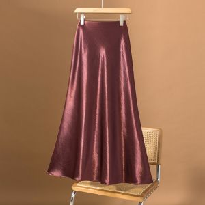 Chân Váy A-Line Đuôi Cá Vintage Acetate Satin Dành Cho Phụ Nữ Kích Cỡ Lớn Mùa Thu và Xuân