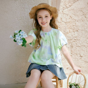 XIANGYING | Pure Cotton Green Short Sleeve Blouse