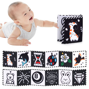 Baby Cloth Book 0-36 Months Newborn Crib Toys High Contrast Baby Toys Sensory Cloth Books Black and White Animal Montessori Toys