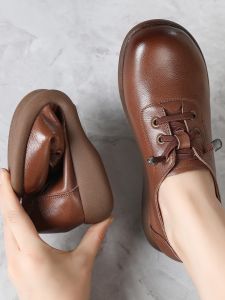Comfortable Soft Bottom Cowhide Flat Bottom Womens Shoes Spring Autumn Cross Buckle Casual Style Fashion Single Shoes