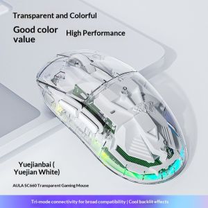 AULA | AULA SC660 Tri Mode Transparent Wireless Gaming Mouse 2.4G Bluetooth RGB Backlit Ergonomic For PC Laptop E Sports Gamers