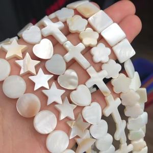 Natural White Freshwater Shell Beads Beads Heart Cross Star Round Mother Of Pearl Loose Beads for Jewelry Making DIY Bracelet