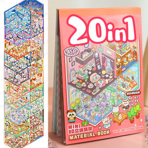 20Pcs 20in1 Cartoon Landscape Sticker Book DIY 3D Pocket Cabin Scene Stickers Gift for Kid Child