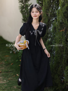 Váy Dài Đen Nữ Phong Cách Pháp Preppy Mùa Hè