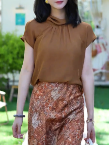 QINGNAER | Vintage Elegant Slim Short Sleeve Shirt