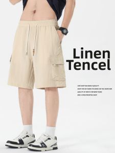 Breathable Loose Straight Leg Tencel Linen Casual Shorts for Men