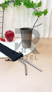 ROZEL Sedotan Lengkung Lurus Stainless Steel Sedotan Ramah Lingkungan Straw Reuseable Eco Friendly Serbaguna Anti Karat