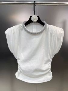 Áo Thun Tay Ngắn Ôm Vừa Vặn Thời Trang Mùa Hè 2025 Áo Thun Cổ Cao Đơn Giản Có Vòng Tròn Kim Cương Cao Cấp Của Cửa Hàng Mua Sắm Cho Nữ