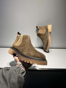 Mens Chelsea Boots Autumn Winter High Help One-Touch Short Boot Faux Suede British Style Versatile Mens Shoes Warm Rubber Sole