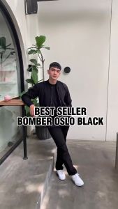Bomber Jaket Pria Kanvas Casual Polos Basic Hitam - Jaket Bomber Canvas Oslo Sueding Steigen Nyaman