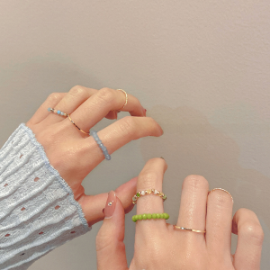 Unique Colorful Crystal Bead Ring Set for Women Fashionable and Individual Design Non-Tessellated Japanese and South Korean Style