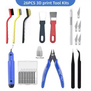 26PCS 3D Print Tool Kit Scrapers Pliers Tweezers Clean Needles Knife Brushes For FDM SLA Resin 3D Printer Hobby Deburring Tools