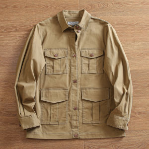Retro M65 Hunting Jacket Mens Washed Pure Cotton Khaki Casual Outerwear Multi-Pocket Workwear Spring Fashion Urban Style