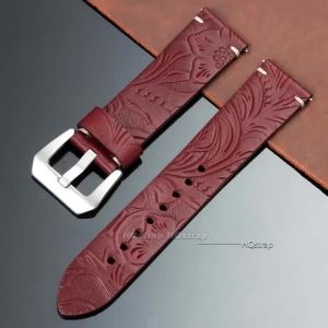 Vintage Embossed Pattern Watch Strap Leather Watchband Black Brown Red for Panerai Bracelet 20mm 22mm Women Men Wristwatch Strap