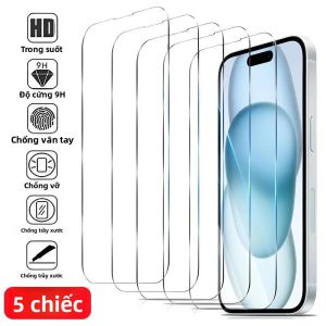 Bộ 5 Miếng Dán Bảo Vệ Màn Hình Kính Cường Lực Chống Vỡ Cho iPhone 14/15/13/12/11 Pro Max/XR/XS/X Phim Bảo Vệ Chống Trầy Xước Chống Vân Tay