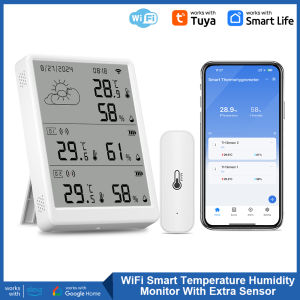 Tuya WiFi Weather Station Temperature Sensor Smart Thermohygrometer Kit Wi-Fi Gateway and 433mhz Thermohygrometer with App Alert