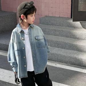 Gradient Boys Denim Shirt Spring Autumn Kids Clothing Medium Large Childrens Outerwear Trendy Tagkita Brand Long Sleeve Flip Collar