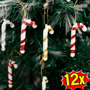 12Pcs Christmas Candy Cane Pendants Xmas Tree Hanging Ornaments Festival Christmas Decor Xmas Party Supplies