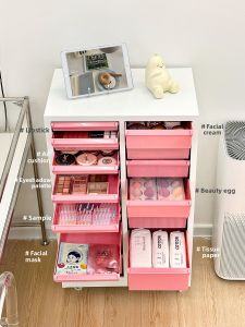 Large Capacity Mobile Iron Storage Cabinet Bedroom Cosmetic Makeup Stand Multi-Layer Trolley Rack Elegant Modern Design