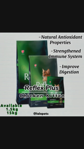 REFLEX PLUS KITTEN FOOD WITH CHICKEN 1.5KG - Dry Kibble Complete Nutrition & Super XOS Prebiotics for all breed cats