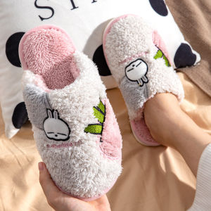 Mashimaro Cotton Slippers Womens Winter Indoor Home Cute Thick Sole Furry Heattech Home Cartoon Couple Slippers Men