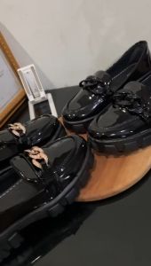 Sepatu Wanita Docmart Rantai Besar Hitam Glosy Tinggi 5cm Sepatu Oxford Wanita Premium Quality