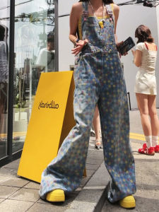 American Retro Spicy Girl Embroidered Patchwork Denim Overalls Women Summer Loose Casual Design Long Pants High Waist Jeans