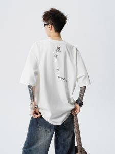 OULUDE | Vintage Print Casual Loose Short Sleeve White T Shirt