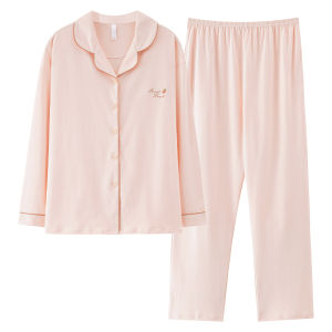 Miiow | Pure Cotton One-Piece Sleepwear Long Sleeve Womens Style Home Clothes Spring Autumn Large Size Comfortable Nightgown Set