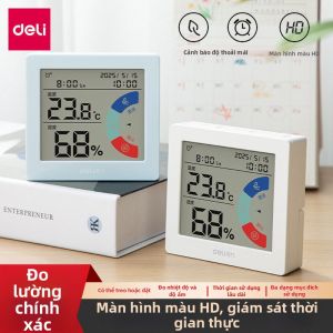 deli | Máy Đo Nhiệt Độ và Độ Ẩm Điện Tử Treo Tường Chính Xác Cao Dành cho Nhà