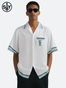 Cuba Collar Short Sleeve Mens Shirt High Street Versatile Spring Summer Vintage Casual Print Polyester Fiber No Ironing Needed