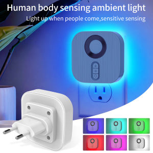LED Night Light with EU Socket Motion Sensor RGB Color Ambient Wall Lamp for Bedroom Staircase Toilet Corridor Bathroom Study