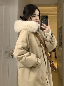 Womens Parka Cotton Jacket Winter Thickened Long Durable Quilted Coat Sweet Bohemian Style Hooded Zipper Closure Coat