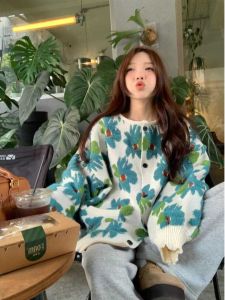 Plus Size Ladies Plus Size 100.00kg Sweet Flowers Brocade Sweater Female Autumn and Winter Loose Younger Knitwear Chic Tops