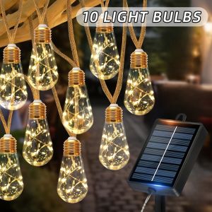 Solar Outdoor String Lights Fairy String Lights 15/10 Bulbs 8 Modes Courtyards Gardens Parties Camping Christmas Decorations