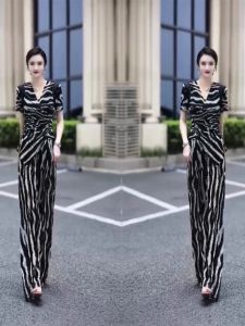 Fashionable Zebra Stripe Pleated Side-Tie Top And Wide-Leg Pants Ensemble Summer 2023 Polyester Set Popular Trending Outfit