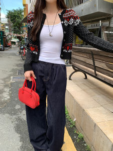 Christmas Style Slim Fit Knitted Sweater Coat Womens Autumn New Vintage Button Detail Heart Pattern Long Sleeve Cardigan