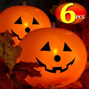 Polocat 1/6PCS Bóng bay lồng Đèn bí ngô Halloween dẫn Bong Bóng phát sáng với ánh sáng trẻ em phát sáng trong bóng tối đồ chơi bơm hơi trang trí tiệc Halloween