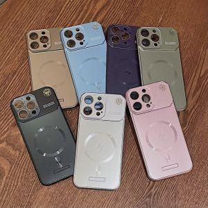 Frameless Magnetic for iPhone 16 15 14 13 12 11 Pro Max Case Compatible with MagSafe Built-in Camera Lens Protector Slim Thin Metal Bumper Shockproof Metallic Luster Phone Case