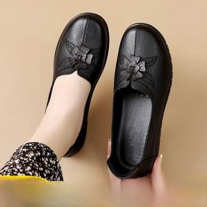 SHIPAILUO | Spring Autumn Genuine Leather Flat Bottom Shoes Comfortable Non-Slip Soft Sole Womens Footwear Casual Round Toe Slip-On